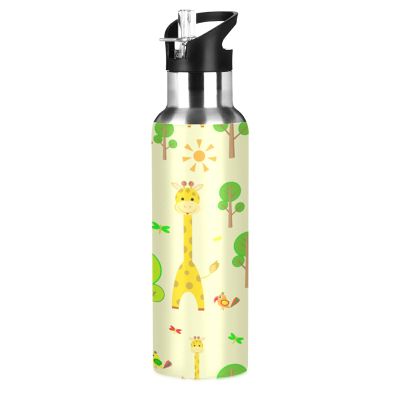 Mnsruu Insulated Water Bottle for Girls and Boys, Cartoon Giraffe Stainless Steel Water Bottle with Straw, 20 oz