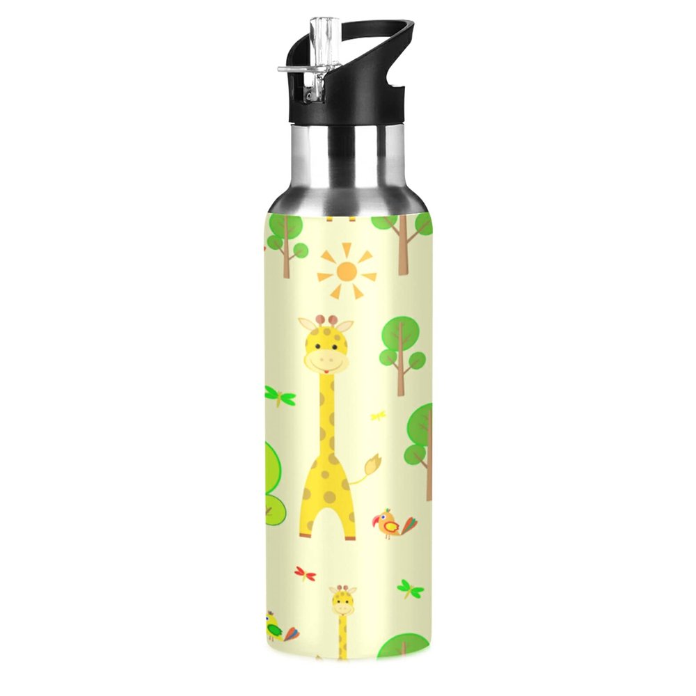 Mnsruu Insulated Water Bottle for Girls and Boys, Cartoon Giraffe Stainless Steel Water Bottle with Straw, 20 oz