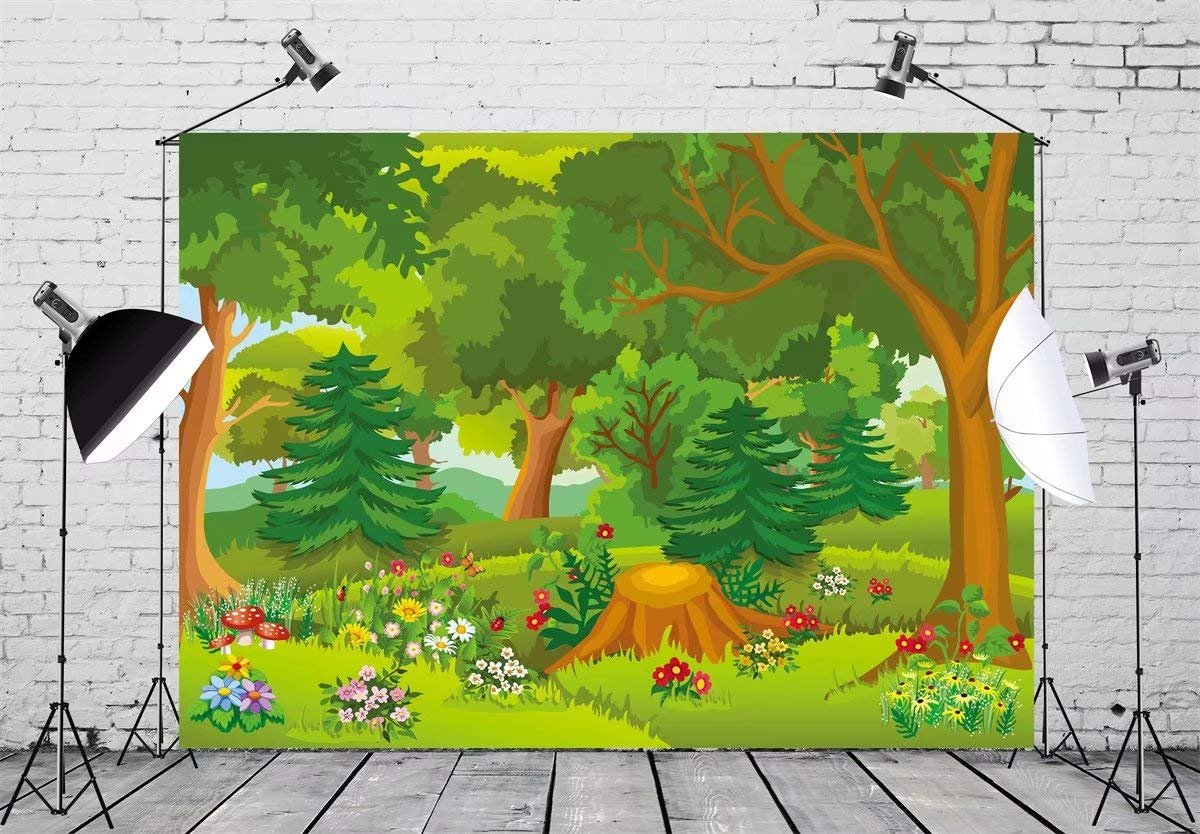 BELECO 8 x 6 ft Fairy-Tale Forest Fabric Backdrop with Flowers and Mushrooms