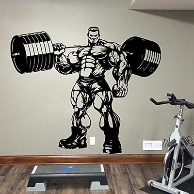 QIANGTOU Gym Barbell Fitness Wall Sticker, Vinyl Decor, 65 x 54 cm