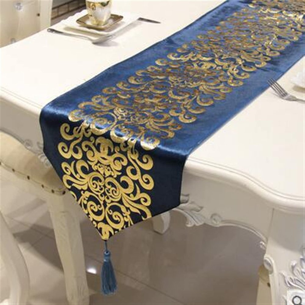 European Luxury Velvet Gold-Finished Embroidered Table Runner