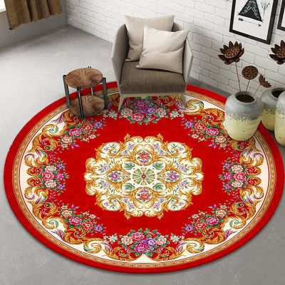 Traditional Red Round Area Rug for Living Room or Bedroom