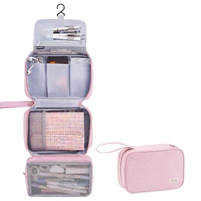Large-Capacity Pencil Case, Cosmetic and Toiletry Bag, School Supply or Desk Organizer, 9.6 in (Pink)