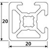Design Aluminum Profile 20x20L, 2 Concealed Grooves, 90° B-Type Groove 6, Silver Anodized, 1790 mm view 2