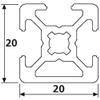 Design Aluminum Profile 20x20L, 1 Concealed Slot, B-Type Slot 6, Silver Anodized, 1580 mm view 2
