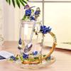BERTYPUYI 3D Vintage Flower Glass Coffee Cup with Lid, Saucer and Teaspoon, Blue view 2