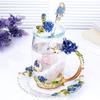 BERTYPUYI 3D Vintage Flower Glass Coffee Cup with Lid, Saucer and Teaspoon, Blue view 3