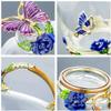 BERTYPUYI 3D Vintage Flower Glass Coffee Cup with Lid, Saucer and Teaspoon, Blue view 4
