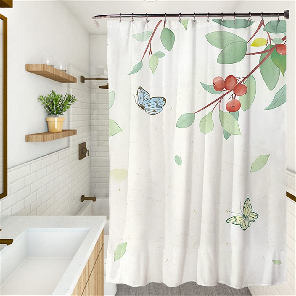 Enhome Waterproof Polyester Shower Curtain with Hooks, 3D Green Leaves, 90 x 180 cm