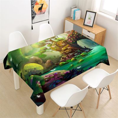 Himlaya Washable Waterproof Tablecloth, 3D Forest Print, Rectangular Oilcloth Table Cover, Easy-Care Stain Protection, Outdoor Kitchen Garden Decor (Cartoon Forest, 140 x 260 cm)