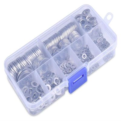 Stainless Steel Flat Washers and Lock Washers, M2–M12, 360/800-Piece Set