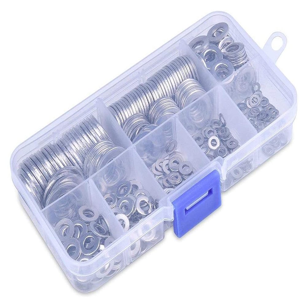 Stainless Steel Flat Washers and Lock Washers, M2–M12, 360/800-Piece Set