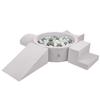 KiddyMoon Foam Playground with Round Ball Pit (300 Balls), Baby Ball Pit, Play Pool and Obstacle Course, Made in the EU, Light Gray/White/Gray/Mint view 1
