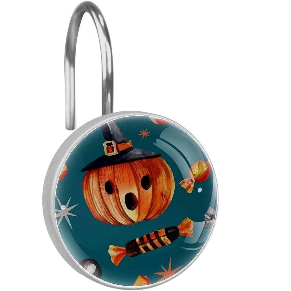 Round Shower Curtain Hooks, 12-Pack, Stainless Steel, Pumpkin Candy