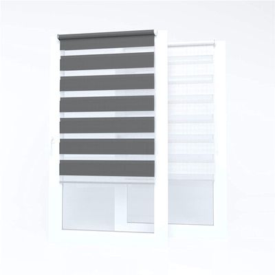 Market-Alley No-Drill Double Roller Blind, Clamp-Fit, Light-Filtering & Blackout, Graphite, 130 x 150 cm