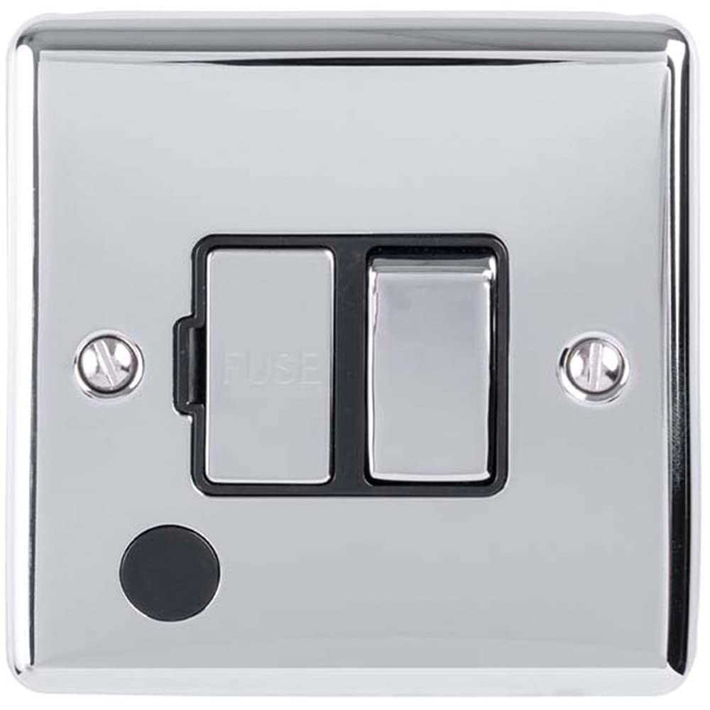 13A DP Switched Fused Spur & Flex Outlet, Chrome/Black Trim
