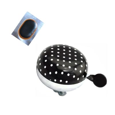 Ding Dong Bicycle Bell, 60 mm, Black, with Tube Patch
