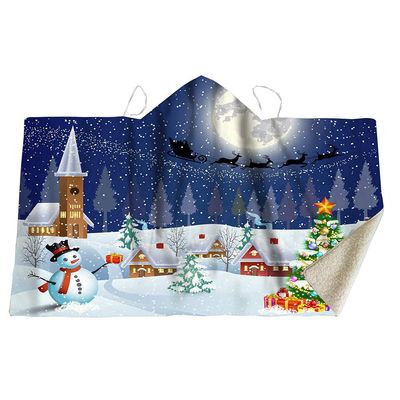 YUNHOME Hooded Blanket, Fleece Wearable Blanket, Christmas Series Snow Moon Print, 150 x 130 cm