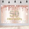 50th Birthday Decorations for Women, Rose Gold Glitter Fabric Banner view 1
