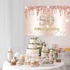 50th Birthday Decorations for Women, Rose Gold Glitter Fabric Banner view 3