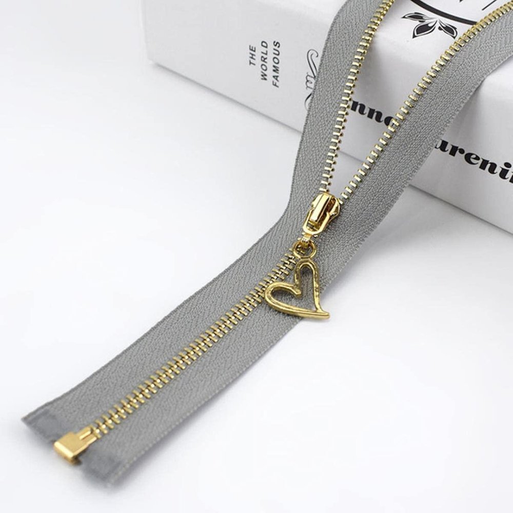 2/5 Pcs 15–70 cm #3 Metal Open-End Zipper with Gold Teeth for Sewing Bags, Purses, Down Jackets and Skirts, Gray, 5 Pcs, 25 cm - Clo
