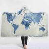 YUNHOME Hooded Blanket, Double-Layer Plush, Blue Map, 150 x 200 cm view 1