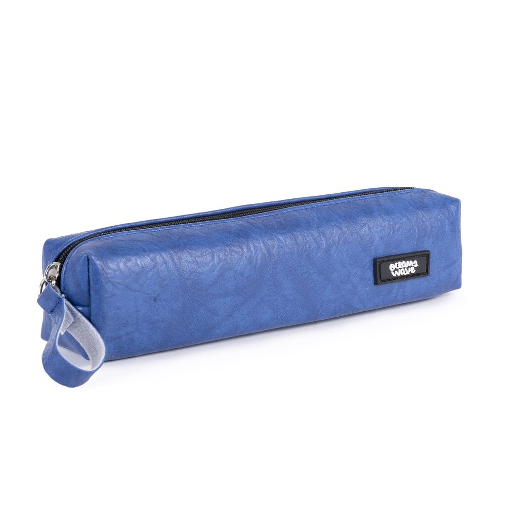 Small Navy Blue Zipper Pencil Case with Ergonomic Metal Handle, 4.5 x 21 x 45