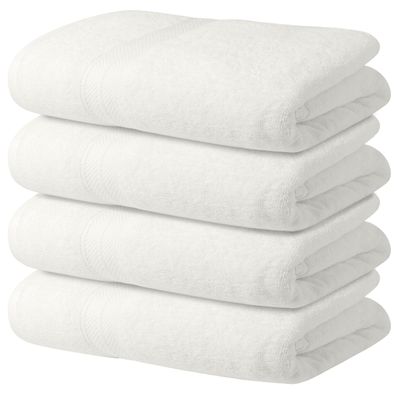 Avalon Towels White Bath Towels, Set of 4, 68.6 x 137.2 cm, 100% Cotton, Absorbent and Quick-Drying, Super Soft for Everyday Bathroom Use