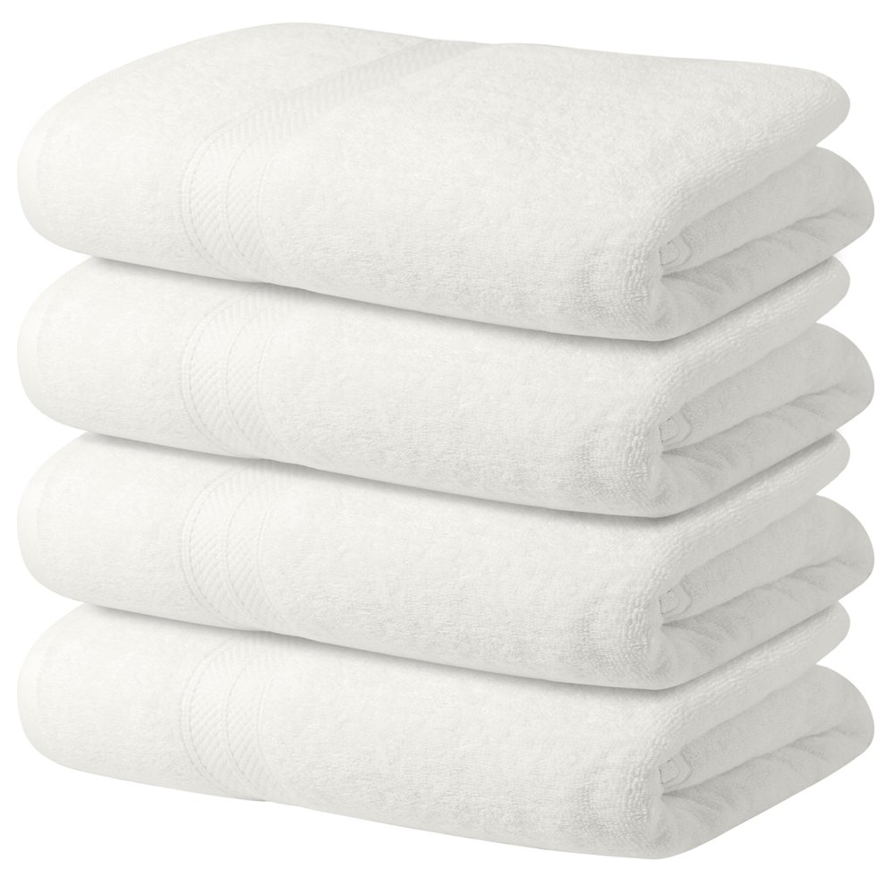Avalon Towels White Bath Towels, Set of 4, 68.6 x 137.2 cm, 100% Cotton, Absorbent and Quick-Drying, Super Soft for Everyday Bathroom Use
