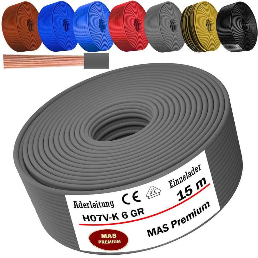 MAS Premium H07V-K Flexible Single-Core Wire, Gray, 15 m