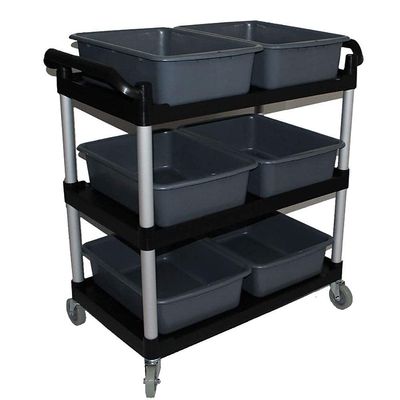 YGCBL Multifunctional Plastic Utility Cart, 3-Tier Serving Trolley with Wheels and 6 Storage Drawers