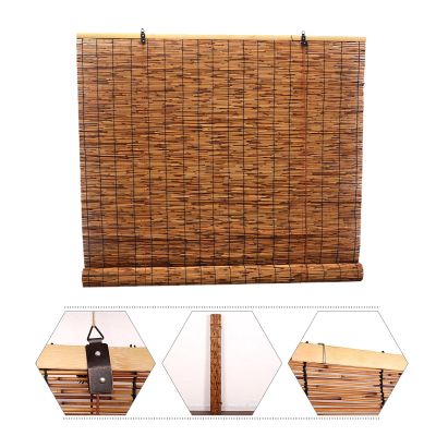 DLLY Carbonized Bamboo Reed Roman Shade, Handwoven Light-Filtering Outdoor Blind, 135 x 300 cm/53 x 118 in