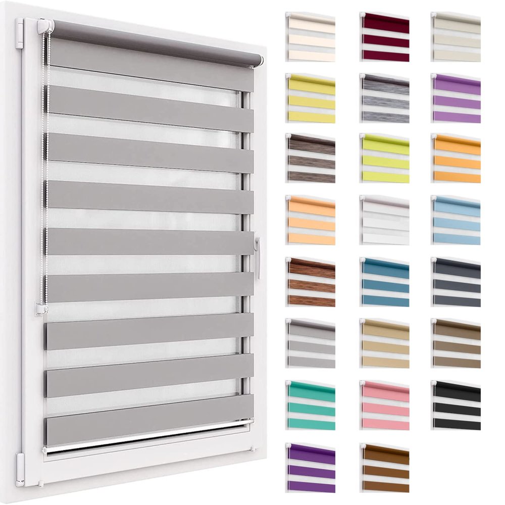 Dual-Layer Roller Blind Without Drilling, 105 x 220 cm Fabric, Day & Night, Light-Filtering and Room-Darkening