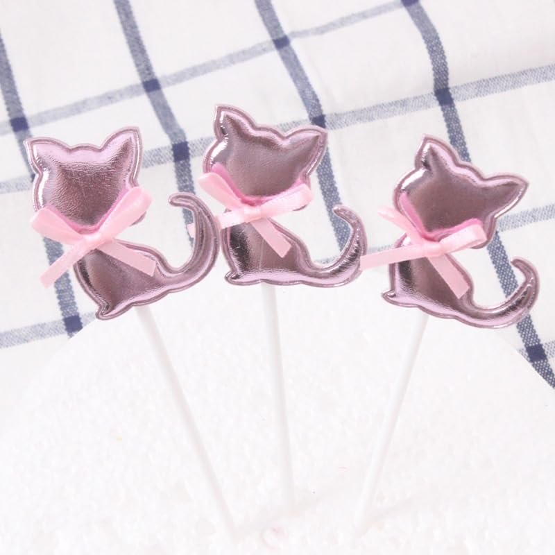 Happy Birthday Cat Cake Toppers, 6-Piece Pink Set