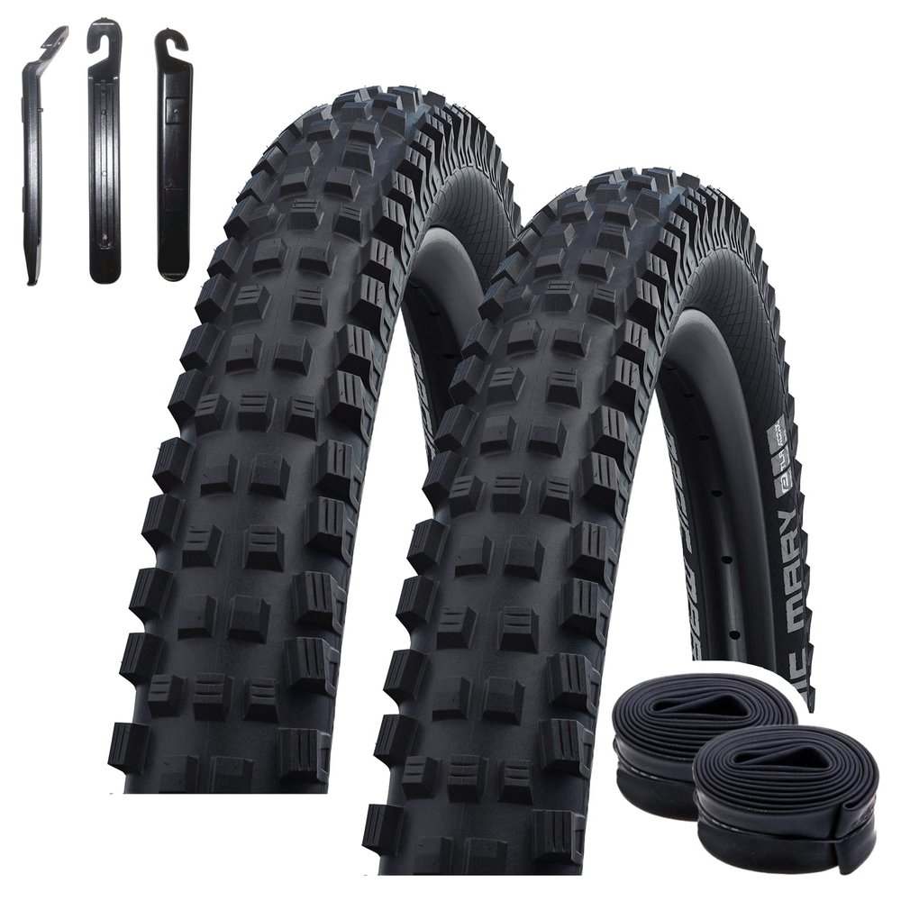 2 x Schwalbe Magic Mary Performance Addix Bike Tires, Black, 62-622 (29 x 2.40") + 2 x Schwalbe DV19 Tubes incl. Tire Levers