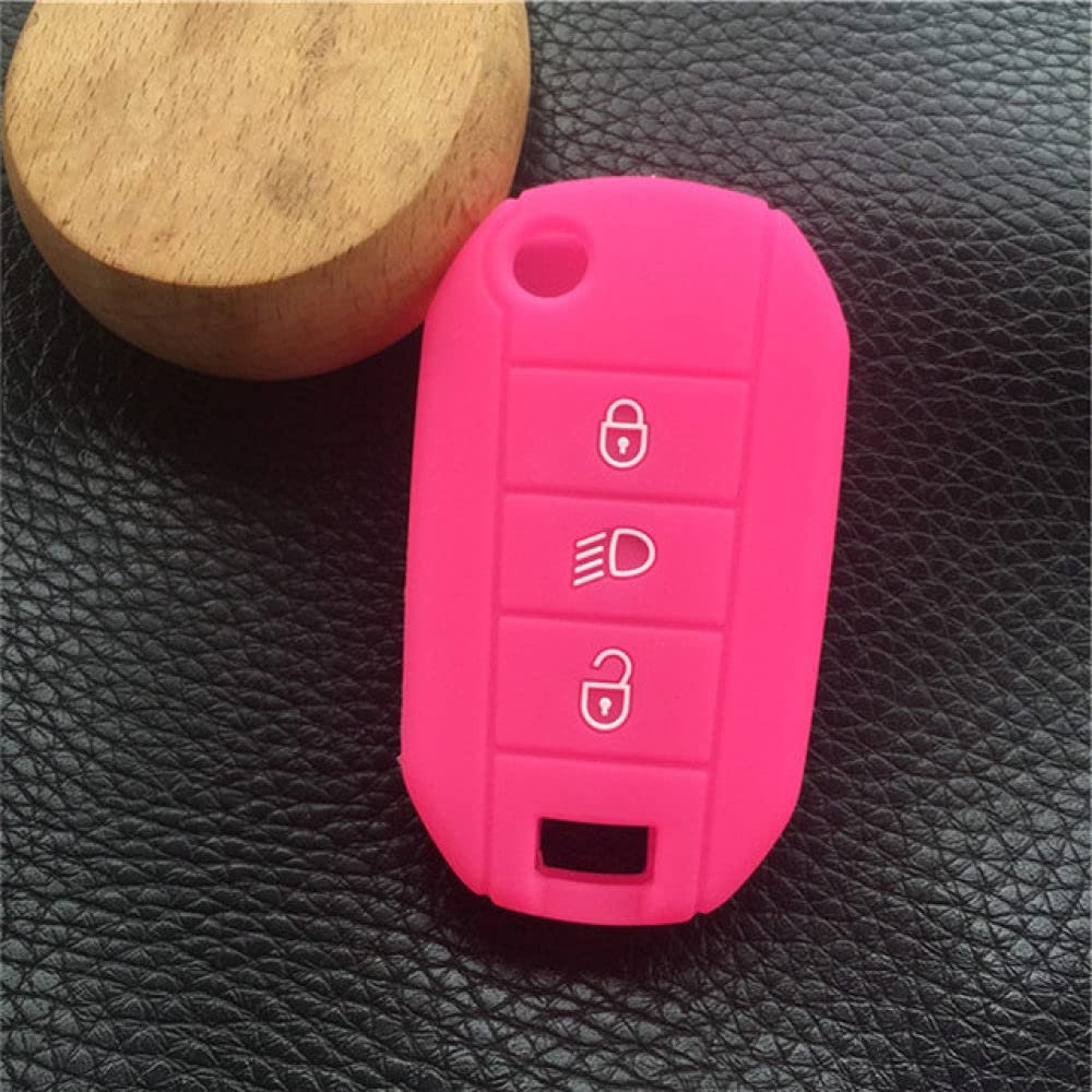 YJADHU Silicone Car Key Cover for Citroen and Peugeot Models, Pink
