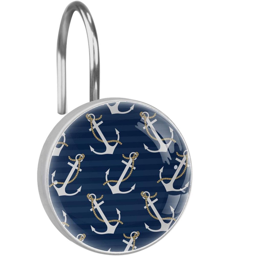 Nautical Anchor Shower Curtain Hooks, 12-Pack