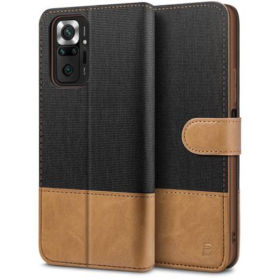 BEZ Phone Case for Xiaomi Redmi Note 10 Pro, Premium Flip Wallet Case, Black