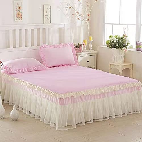 uyeoco Ruffle Bed Skirt for Box Spring, 180x200 cm, Bedspread with Lotus-Leaf Design