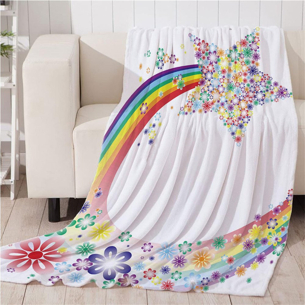 Chickw1 Cozy Flannel Blanket, 3D Cartoon Print, Rainbow, 150 x 180 cm