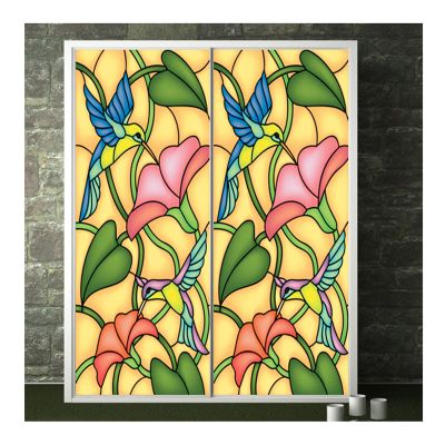 Siunwdiy Decorative Window Film, Frosted Privacy Film, Static Cling/Self-Adhesive, Colorful Stained-Glass Style, 28 x 36 in
