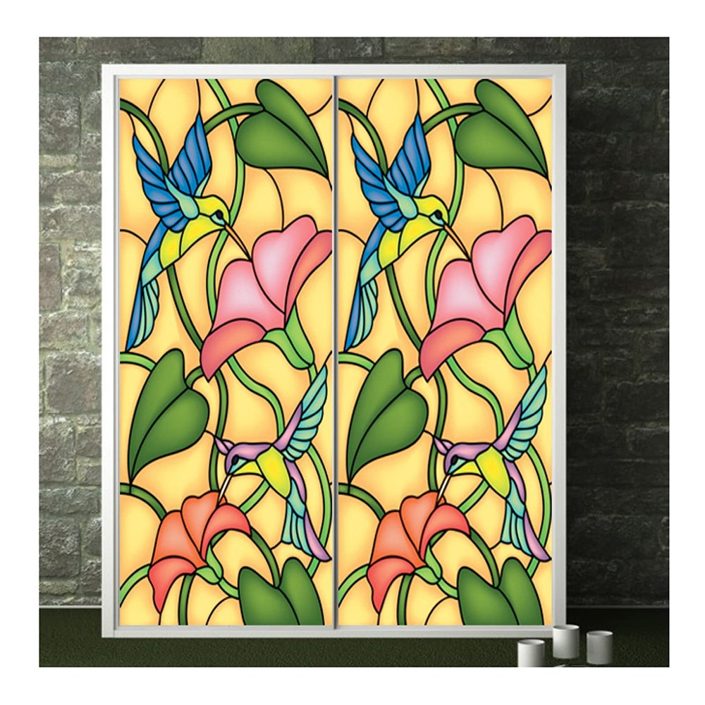 Siunwdiy Decorative Window Film, Frosted Privacy Film, Static Cling/Self-Adhesive, Colorful Stained-Glass Style, 28 x 36 in