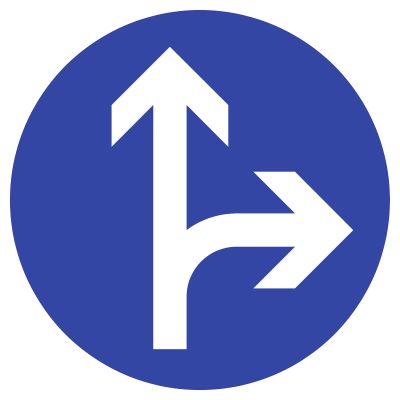 Traffic Sign VZ214, Straight Ahead or Right, Aluminum, RA1, 420 mm