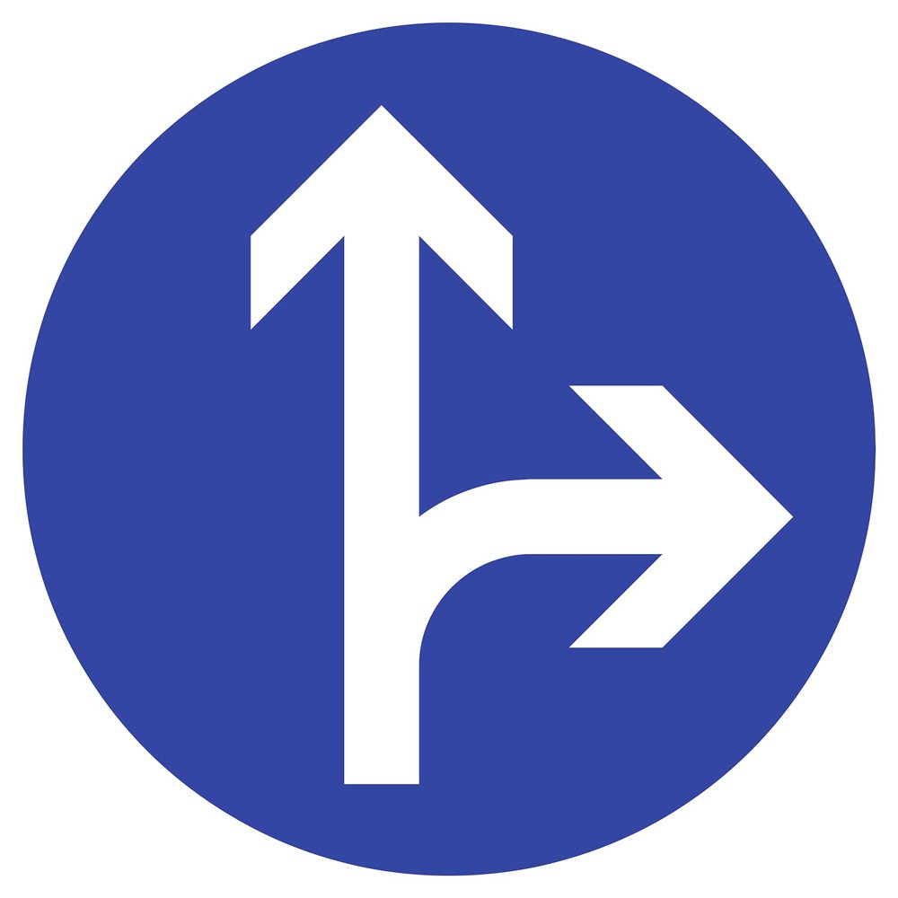 Traffic Sign VZ214, Straight Ahead or Right, Aluminum, RA1, 420 mm