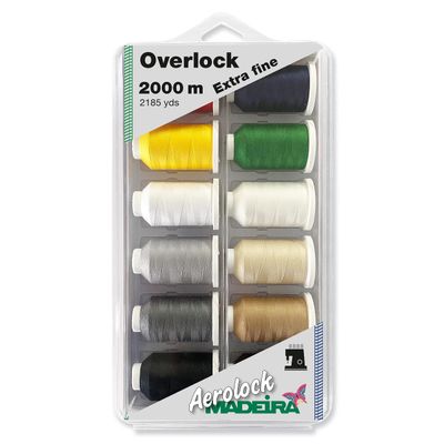 Aerolock No. 180 Blister Box: 12 x 2,000 m Solid-Color Miniking Spools - Madeira