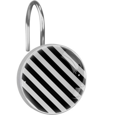 Black and White Striped Shower Curtain Hooks, 12-Pack