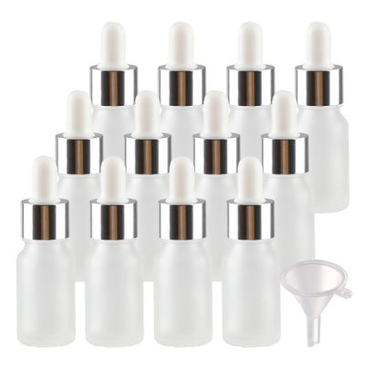 BasicPacking 24-Pack 10 mL Amber Glass Dropper Bottles with White/Silver Pipettes and 4 Funnels