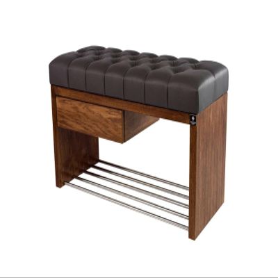EMRA WOOD M-DEKO LPS-1 Chesterfield Tufted Shoe Bench with Drawer, Dark Gray Faux Leather, Wooden Frame, Made to Measure (H 50 cm, D 40 cm, 65)