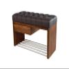 EMRA WOOD M-DEKO LPS-1 Chesterfield Tufted Shoe Bench with Drawer, Dark Gray Faux Leather, Wooden Frame, Made to Measure (H 50 cm, D 40 cm, 65) view 1
