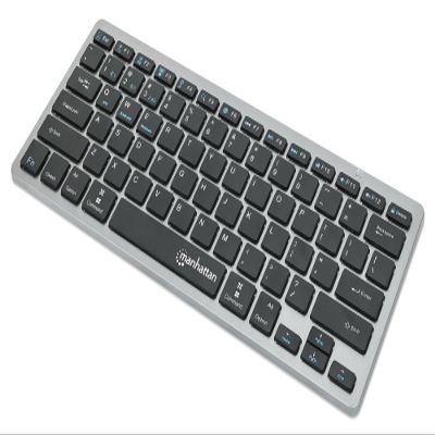 Manhattan 180559 Dual-Mode Ultra-Slim Wireless Keyboard, German Bluetooth Keyboard for iPad, iPad Air, iPad Pro, iPad mini and iPhone, QWERTZ Layout, Black/Silver